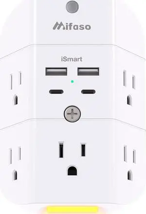 Surge Protector Outlet Extender - with Night Light 5-Outlet Splitter and 4 USB Ports (2 USB C Charger) Multi Plug Outlet for Home Dorm Room Essentials