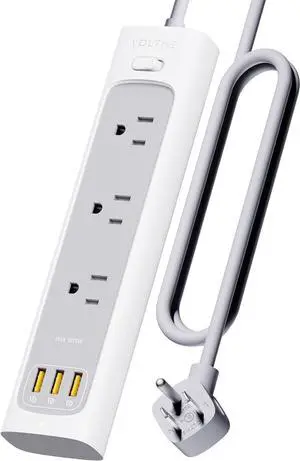 VOLTME Power Strip, Surge Protector with 3 Outlets and 3 USB Ports, 6 Feet Flat Plug Extension Cord for Home, Office, Dorm Essential, 800 Joules, ETL Listed
