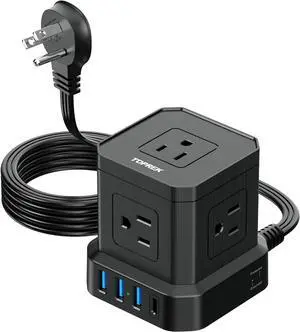 Power Strip with USB, USB C (3.0A) Power Strip, 5 FT Ultral Thin Flat Plug Power Strip with 5 Outlets, 1 USB-C & 3 USB-A, TOPREK Power Strip Surge Protector Compact for Home Office, Dorm, Hotel Travel