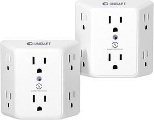 Unidapt Multi Plug 6 Outlet Extender, 2 Pack Surge Protector Wall Splitter, 1800J Power Strip 3 Side Wide Spaced Adapter Multiple Charger Expander, Mountable Wall Tap for Office Home Travel ETL Listed