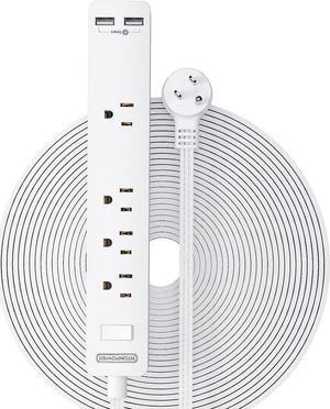 NTONPOWER Long Extension Cord 25 Ft, Flat Extension Cord Under Carpet, Rug, Door, Power Strip Long Cord, Wall Mount Power Strip with 4 Outlets 2 USB, Overload Protection for Indoor, Home, Dorm, Office