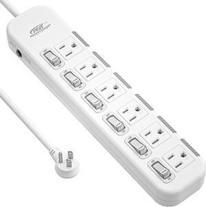 CRST Power Strip Surge Protector with Safety Case 15A Power Strips with Individual Switch, 6-Outlet, 1875W, 6-Feet 14AWG Cord with Hook and Loop Fastener White
