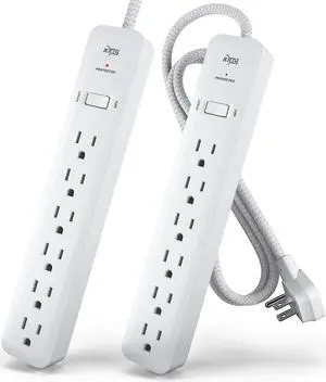 KMC 6-Outlet Surge Protector Power Strip 4 ft cord 2-Pack, 1080J Power Surge Protector, 4-Foot Long Braided Extension Cord with Multiple Outlets, Power Strip Surge Protector, 6 Power Outlet, Flat Plug