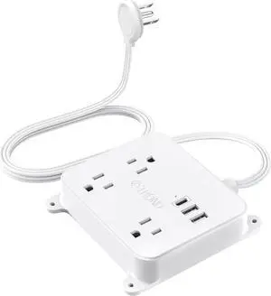 TROND Flat Plug Power Strip, 5FT Ultra Thin Flat Extension Cord, 3 Widely Spaced AC Outlets, 2 USB-A & 1 USB-C Ports, Wall Mount Power Strip, Compact for Home Office Dorm Room Essentials
