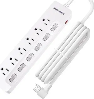 Surge Protector Power Strip,Wall Mountable Power Strip, Flat Extension Cord 10ft, Individual Switches Electrical Outlet, for Office Accessories, College Dorm Room Essentials, White