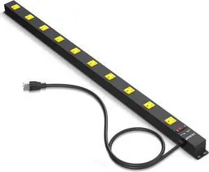 10 Outlet Heavy Duty Long Power Strip Surge Protector with 4ft Cord for Garage Workshop Workbench, ETL Certified, Black