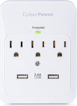 CyberPower CSP300WUR1 Professional Surge Protector, 600J/125V, 3 Outlets, 2 USB Charge Ports (2.1 Amps Shared) Wall Tap Plug