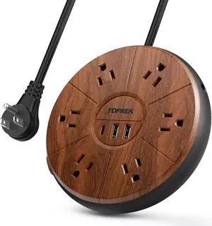 Power Strip with USB, PD 20W USB-C Power Strip, 6.5 FT Extension Cord with 6 Outlets, 1 USB-C, 2 USB-A, TOPREK Power Strip Surge Protector, Wood Finish Desk Power Strip for Home, Office, Dorm