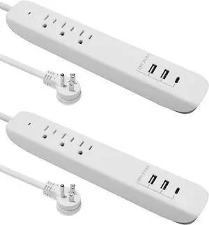 Power Strip Surge Protector Flat Plug with USB C, 25W Fast Charging, 3 Outlets, 2 USB Ports, USB C Port, Extension Cord 4ft, Charging Station 2 Pack, White Micmi
