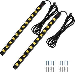 SURAIELEC 2-Pack 12 Outlet Long Metal Power Strip, 15FT Cord Surge Protector, Angled Flat Plug, Wide Spaced Outlet Bar, 15A Breaker, Wall Mountable, Industrial Heavy Duty for Work Bench, Shop, Garage