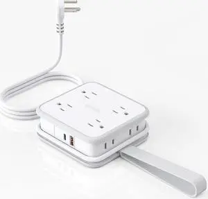NTONPOWER Flat Plug Power Strip with USB C, GAN 45W USB-C Port, 8 Outlets 2 USB, 3 Side Outlet Extender with 5 ft Wrapped Extension Cord, Fast Charge for iPhone, MacBook Pro, Tablets and Samsung