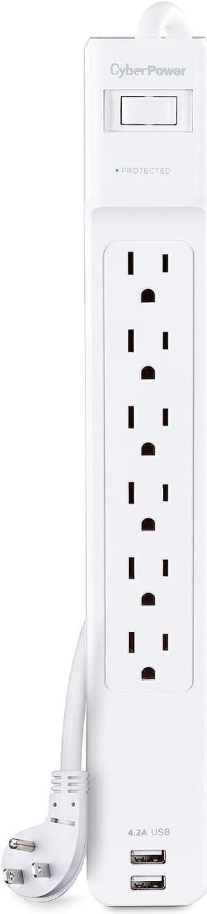 CyberPower CSP606U42A Professional Surge Protector, 900J/125V, 6 Outlets, 2 USB Charge Ports, 6ft Power Cord, White