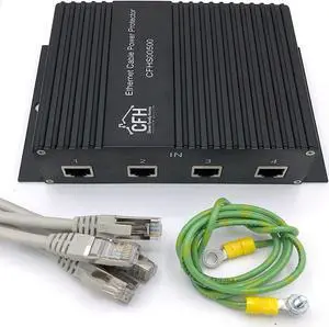 Ethernet 4-Port Gigabit (Non-POE) Surge Protector Kit with 4 CAT 6a Jumper Cables and Ground Wire