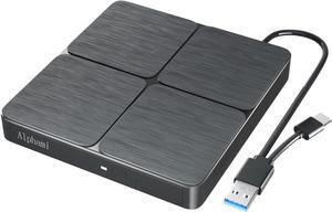 Alphami External Blu ray Drive, USB 3.0 and Type-C Portable Blu-ray Burner DVD Drive 3D Slim Optical Bluray CD DVD Drive for Windows XP/7/8/10MacOS