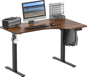 SHW 55-Inch L-Shaped Electric Height Adjustable L-Shaped Standing Desk with Right Facing Corner, Walnut