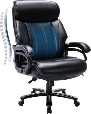 Big and Tall Office Chair 400lbs-Heavy Duty Executive Desk Chair with Extra Wide Seat, High Back Ergonomic Leather Computer Chair with Tilt Rock, Padded Armrests-Black