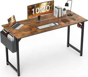 Computer Desk Home Office Desk 55 Inch Writing Desks Small Space Desk Study Table Modern Simple Style Work Table with Storage Bag Headphone Hook Wooden Tabletop Metal Frame for Home, Bedroom