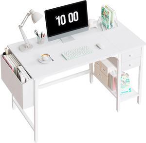White Small Desk with Drawers - 40 Inch Computer Desk for Small Space Home Office, Modern Simple Study Writing Table PC Desks