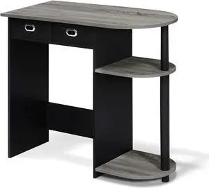 Furinno Go Green Home Laptop Notebook Computer Desk/Table with 2 Drawer Bins, French Oak Grey/Black/Black