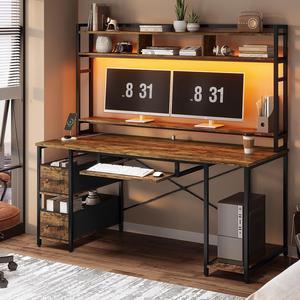 38.9 Corner Desk, Small Computer Desk with Hutch & LED Lights, Triangle  Corner Computer Desk with Keyboard Tray, Storage Bag, and Headphone Hook  for Small Space, Small Office Desk, Rustic Brown 