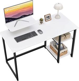 GreenForest Computer Desk with Monitor Stand and Reversible Storage Shelves,39 inch Small Home Office Writing Study Desk for Small Spaces,White