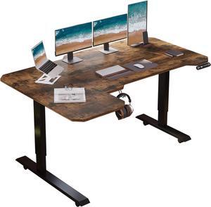 L-Shaped 59" Height Adjustable Electric Standing Desk, Sit and Stand Up Home Office Computer Desk with Splice Board (Rustic Brown Top, Black Frame)