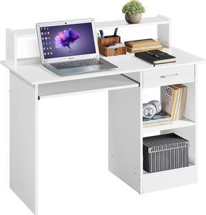 Yaheetech Home Office Wood Computer Desk with Keyboard Tray and Drawers, Students Writing Table with Storage Drawers & Hutch, Modern PC Laptop Desk, Multifunctional Workstation, White