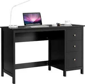 Tangkula Black Desk with Drawers, Modern Home Office Computer Desk with Storage Drawers & Spacious Desktop, Compact Writing Study Desk Laptop Desk for Bedroom, Multipurpose Computer Workstation