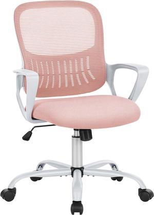 SMUG Office Chair Mid Back Desk Chair1 Ergonomic Mesh Computer Gaming with Larger Seat, Executive Height Adjustable Swivel Task with Lumbar Support Armrest for Women Adults, Pink