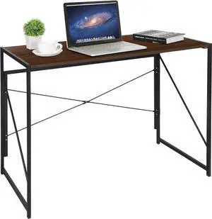 ZenStyle Folding Computer Desk, Writing Study Desks for Home Office, Corner Laptop Gaming Folding Table with Metal Frame, 39 Inches,Brown