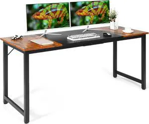 Tangkula 63 Inch Large Home Office Computer Desk, Study Writing Desk with Heavy Duty Metal Frame, Spacious Conference Desk, Industrial Computer Table Workstation