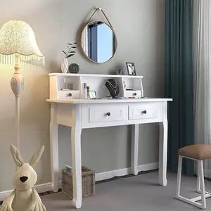 DMAITH Writing Desk with Storage Drawers, 32 Inch White Secretary Desk for Home Office, Computer Desk with Drawres, Small Vanity Desk for Bedroom