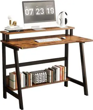 Small Computer Desk31.5 Inch Sturdy Writing Desk with Bookshelf Study Table Desk with Metal Legs Industrial Table with Monitor for Home Office for Small Space Small Computer Desk31.5 Inch Sturdy Writing Desk with Bookshelf Study Table Desk with Metal Legs Industrial Table with Monitor for Home Office for Small Space