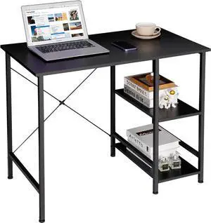 Saturnpower Home Office Desk Study Writing Computer Desk with 2 Storage Shelves, Small Industrial Modern Simple Style Laptop Table for Home, Office, Study, Bedroom, Gaming, (36 Inch, Black)