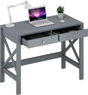 ChooChoo Home Office Desk Writing Computer Table Modern Design Desk with Drawers (Grey)