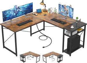 Furologee 66 L Shaped Computer Desk with Shelves, Corner Gaming Desk with  File Drawer and Dual Monitor Stand, Large Home Office Desk Writing Study  Table Workstation, Rustic Brown 