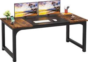 63 Inch Large Executive Computer Office Desk, Brown+Black