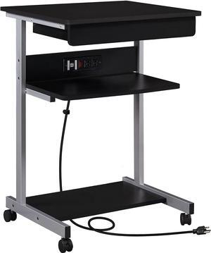 Yaheetech 22 in Laptop Computer Table Home Office Desk with Power Outlet for Small Space, Mobile Compact Corner Desk with Charging Station and USB Ports on Wheels, Student Writing Desk Table, Black
