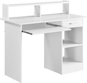 Yaheetech Desk with Keyboard Tray, Home Office Computer Desk Wooden PC Laptop Desk, Morden Sturdy Study Writing Table, White