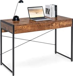 Tangkula Computer Desk with 2 Drawers, 44" Study Writing Table w/Heavy-Duty Steel Frame & Reinforced Structure, PC Desk with Storage for Home Office (Coffee)