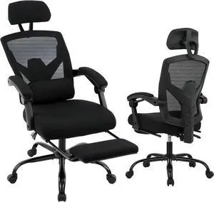 Ergonomic Office Chair, Reclining High Back Mesh Chair, Computer Desk Chair, Swivel Rolling Home Task Chair with Lumbar Support Pillow, Adjustable Headrest, Retractable Footrest and Padded Armrests Ergonomic Office Chair, Reclining High Back Mesh Chair, Computer Desk Chair, Swivel Rolling Home Task Chair with Lumbar Support Pillow, Adjustable Headrest, Retractable Footrest and Padded Armrests