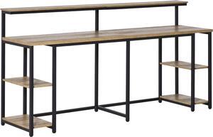 HOMCOM 78.75 Inches Double Computer Desk for Two Person, Extra Long Home Office Desk with Monitor Shelf and CPU Stand, Brown