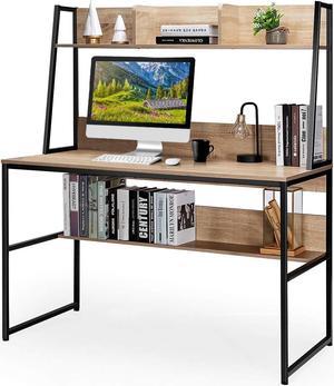 Tangkula 48 Modern Computer Desk Home Office Workstation w/ Hutch & Storage Shelves White