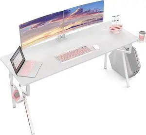 EUREKA ERGONOMIC White Computer Desk, 63 x 24 Inch K Shaped Long Gaming Desk for Home Office Work Study Writing Table with Cable Management, Cup Holder, Headphone Hook, Mouse Pad, Easy to Assemble