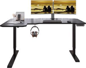 Jceet Adjustable Height L-Shaped 59 Inch Electric Standing Desk - Sit Stand Computer Desk, Stand Up Desk Table for Home Office, Black Frame and Top