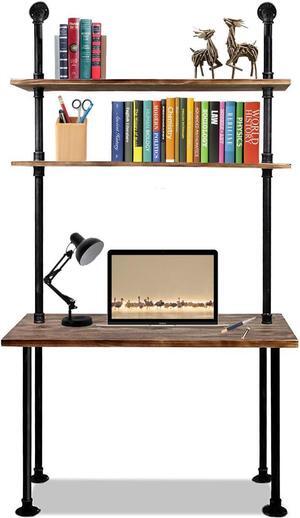 LOKKHAN 79-inch Industrial Laptop Desk Solid Wood Computer Desk Wall Pipe Desk with Shelves Computer Table for Home Office (L:40 inch)