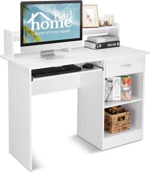 Karl home Computer Desk Study Writing Desk, Wooden Home Office Workstation PC Laptop Table with Drawer Shelf Keyboard Tray, White