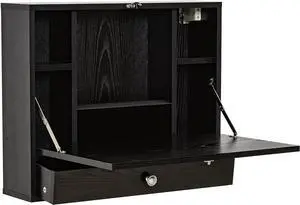 HOMCOM Wall Mounted Desk with Storage Shelves, Floating Desk with Foldable Tabletop, Space Saving Computer Writing Table for Home Office, 23.5 x 6 x 19.75 Inch, Black