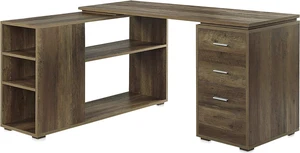BELLEZE L Shaped Computer Desk, 60 Study Writing Table Home Office Desk Morden Corner Workstation Setup with Adjustable Storage Shelves and 3 Drawers, Rustic Oak BELLEZE L Shaped Computer Desk, 60 Study Writing Table Home Office Desk Morden Corner Workstation Setup with Adjustable Storage Shelves and 3 Drawers, Rustic Oak