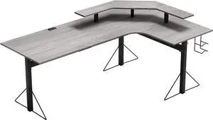 DAR CORE Computer Gaming L-Desk with Power, Gray/Black